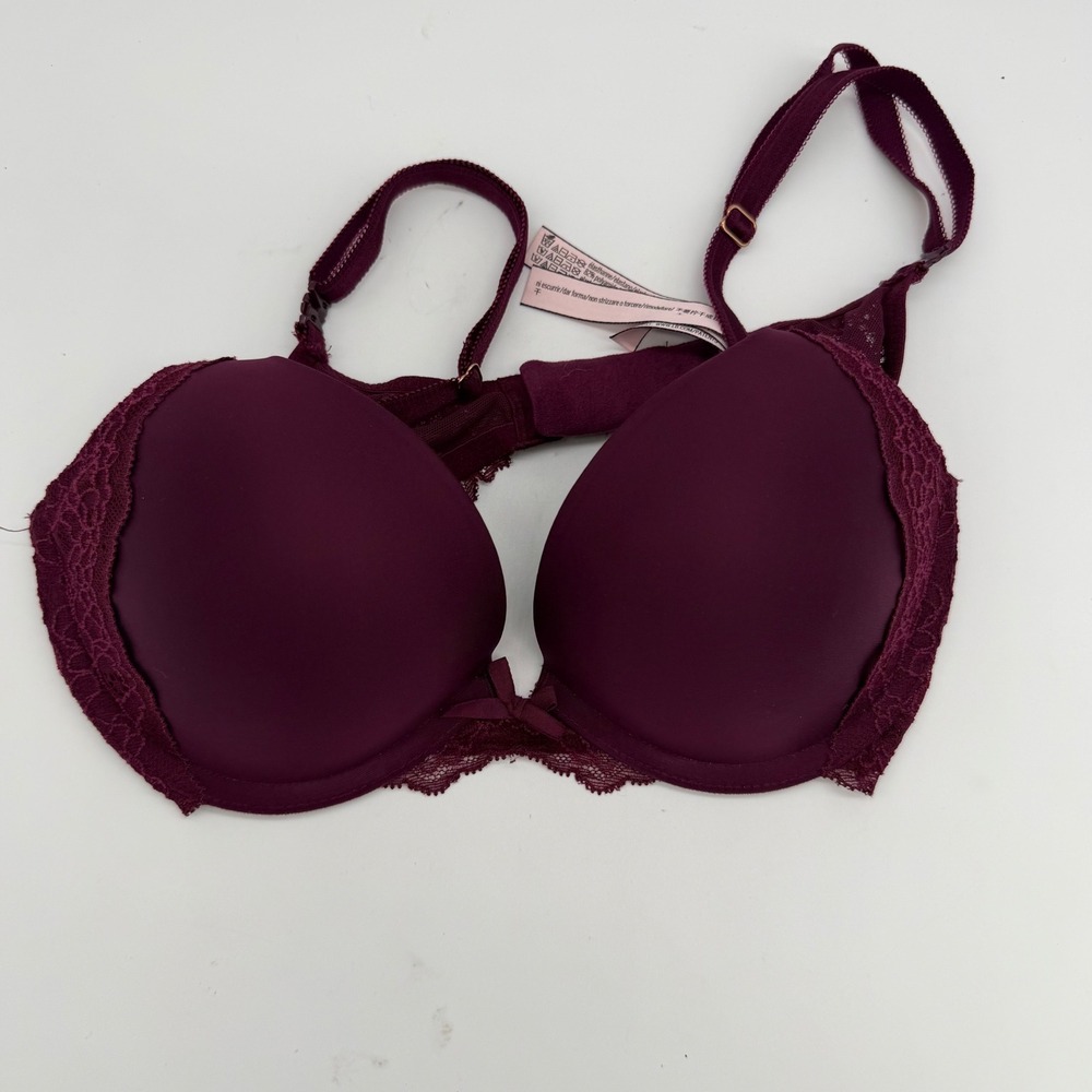 Victorias Secret Dream Angels Push-Up Bra Plum Burgundy Lace 32C